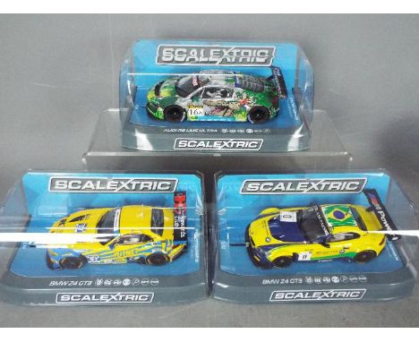 Scalextric - 3 x cars including Audi R8 LMS Bathurst 2015 car, 2 x BMW Z4 GT3 models. # C3717, # C3720, # C3721. All three ca