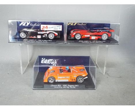 Flyslot -  3 x cars including a Chevron B21 in Jagermeister livery and 2 x Panoz LMP-1 Le Mans models. # 88045, # 07006, # 88