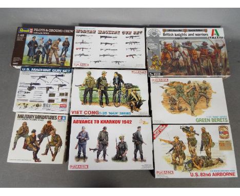 Dragon, Italeri, Revell - Nine boxed 1:35 scale plastic military model figure and accessory kits. Lot includes Dragon ##3304 