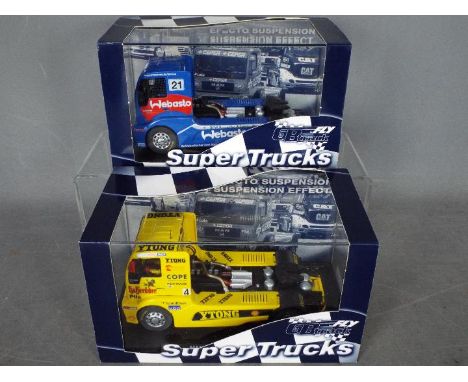 GB Track - Fly - 2 x MAN TR 1400 trucks in Shell and Webasto liveries # 08028, # 08026. Both vehicles appear in Mint conditio
