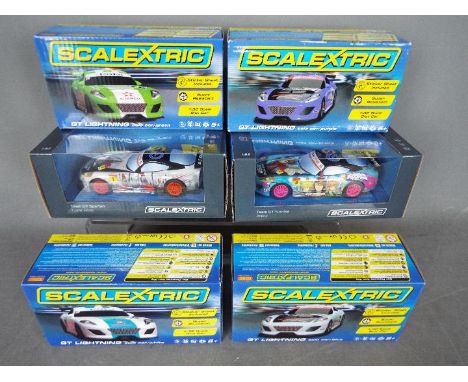 Scalextric - 6 x GT Lightning cars in different liveries. # C3472, # C3476, # C3475, # C3473, # C3839, # C3838. All six model