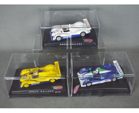 Spirit - 3 x Oreca Dallara slot cars in different liveries including Deutsche Bank and the yellow test car version and simila