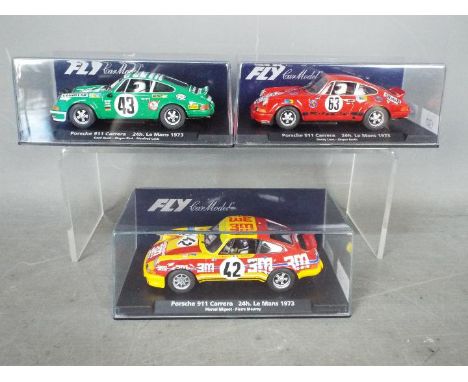 Flyslot -  3 x 1973 Porsche 911 Le Mans cars including RSR model in green and white, Marcel Mignots car, Georg Loos car. # 88