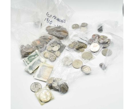 Quantity of mixed 19th and 20th century British and continential coinage to include GR II 1820 silver shilling and an unusual