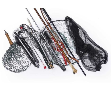 A quantity of landing nets; together with a wading stick.