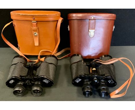 A pair of Carl Zeiss Jena 10x50 binoculars;  another pair Zenith, 7x50 field glasses, both cased (2) 