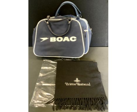 Aviation interest - a vintage BOAC attendants flight bag; another;  a Vivienne Westwood black woollen scarf 
