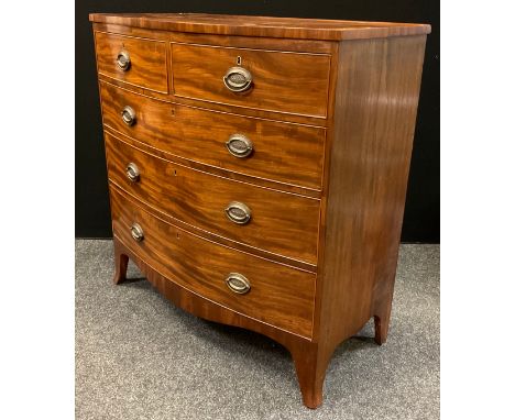 A Victorian mahogany bow-front chest of drawers, George III style, two short over three graduated long drawers, 103.5cm tall 