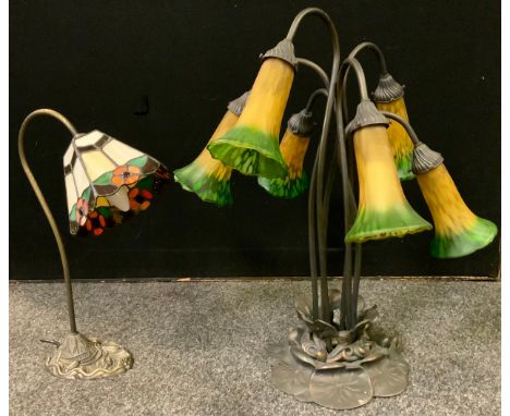 A 20th century art nouveau style six branch table lamp;  another lamp, (2). 