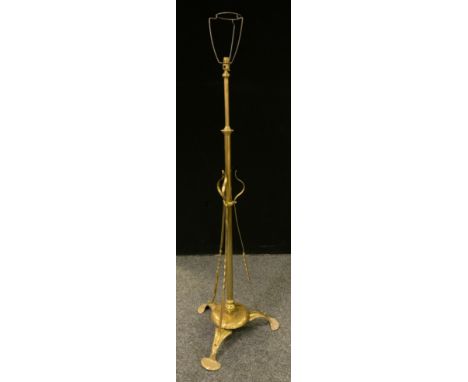An early 20th century brass rise-and-fall, Art Nouveau style standard lamp. 