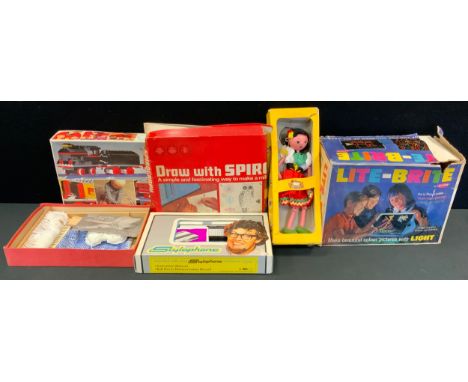 Toys - Lego set, 116 train set boxed, Palitoy Light-Bright;  Pelham puppet  Gypsy, stylophone, etc 