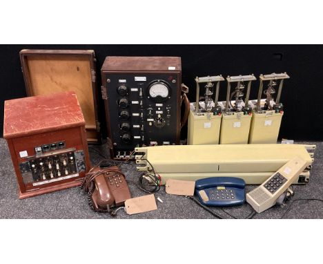 Manual Telephones - Dolls Exchange switchboard, 1950; tester at 4557, with lid;  Ericsson LM telephone ; Phillips 9504 ; etc(