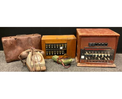 Manual Telephones - A dolls eye exchange switchboard, other has bell generator handle;  GPO  telephone, 1979;etc(NB)The dolls