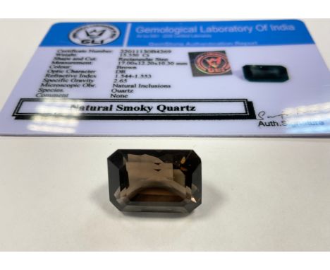 Loose Gemstones - natural rectangular step cut smoky quartz, 15.55ct, GLI certificate 