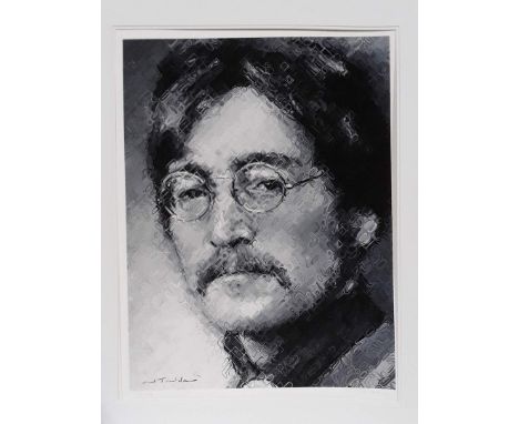 After Neil Nelson, a limited edition print depicting a Chuck Close style pixelated portrait of John Lennon, signed in pencil,