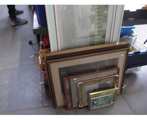 A quantity of prints, watercolour, Lowry print, a map, etc 