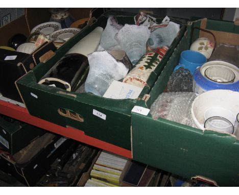 3 boxes of various pottery and ceramic items to include pressed glass light shades, etc 