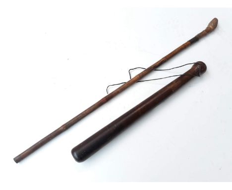 An antique sword stick and a large truncheon 