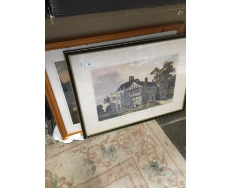 "The Hall in the Wood Lancashire" coloured engraving and a print after Grimshaw.