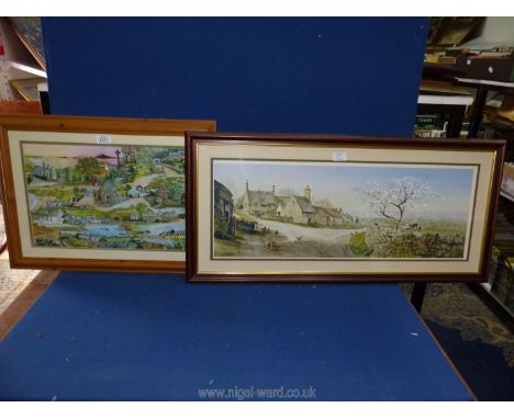 A framed and mounted Print depicting scenes from various Welsh villages, Aberdaron, Llanengan etc., along with a framed and m