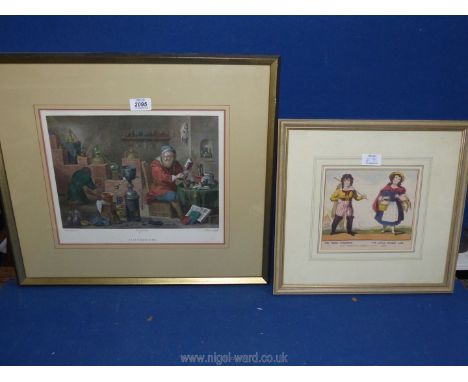 A framed and mounted after Teniers hand coloured engraving titled L'Alchimistre, along with a J.L. Marks (91 Long Lane Smithf