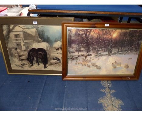 A J.F. Herring Snr. print on board titled 'The Farm in Winter' along with J. Farquharson print 'The Shortening Winter's Day'.