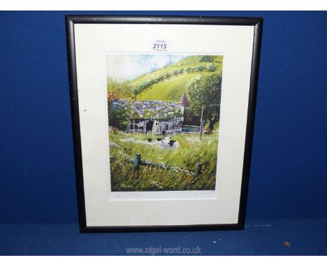 A framed and mounted print titled 'Sheep in the Meadow', signed lower right 'Christine Hunt'.
