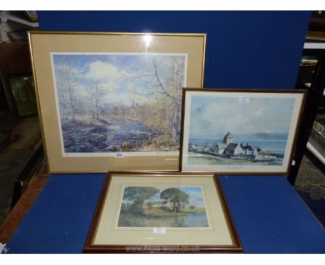 A large framed and mounted Howard Butterworth Limited Edition (4/200) river landscape print, a Clive Madgwick print titled 'T