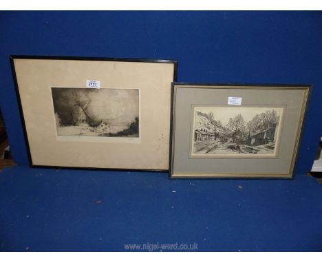 A framed and mounted Limited Edition (23/50) etching titled 'The Coming Storm' by E. Popple, along with a framed and mounted 