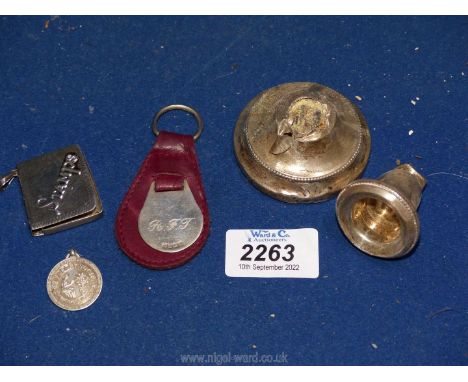 A quantity of small silver items to include; Birmingham silver key ring, 925 stamped stamp holder, Birmingham candlestick (fo