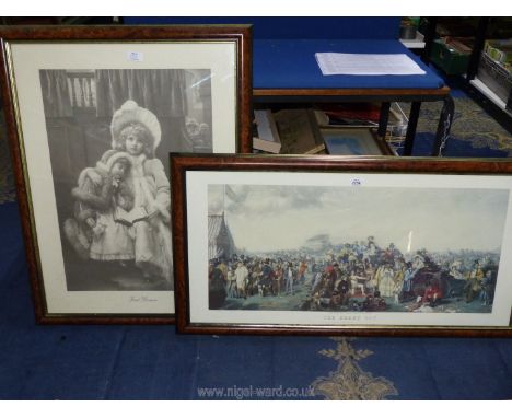 A large framed Pears Print entitled 'First Sermon', 36" high x 27 1/4" wide and a framed print entitled 'The Derby Day' from 