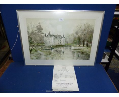 A framed Limited Edition (240/250) lithograph titled 'Azay-LeRideau', signed lower right 'Jeremy King'. Attached verso is a C