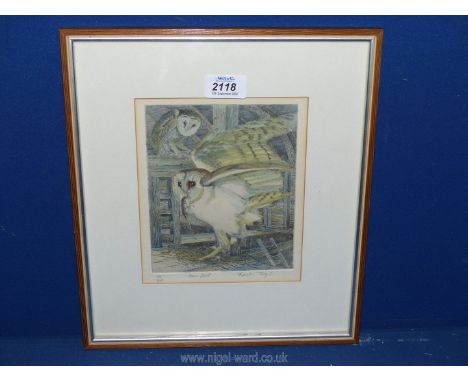 A Limited Edition print (21/50) titled 'Barn Owl', signed in pencil 'Newton Taylor'?. (11 1/2" x 13 1/4").