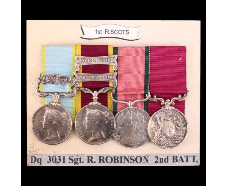 A Crimea medal with Sebastopol clasp, Second China War medal with Pekin 1860 and Taku Forts 1860 clasps, Long Service and Goo