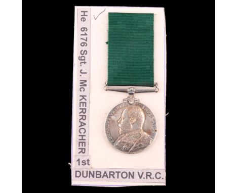 An Edward VII Volunteer Long Service medal to 6176 Sgt J McKerracher, 1st Dumbarton V R C