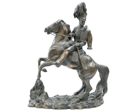 After David Geenty, "Light Brigade", a cold-cast bronze sculpture of a Crimean War British Cavalryman and mount, Heredities D