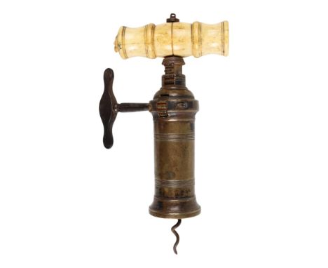 A 19th Century King's Screw pattern corkscrew, having a turned bone handle