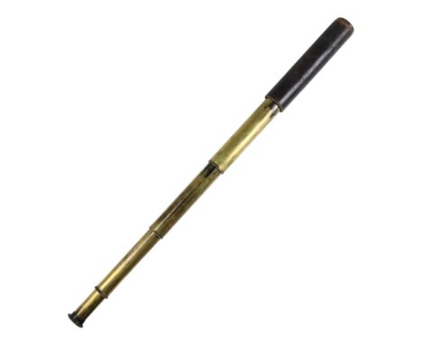 A late Victorian anodised brass four-draw telescope by James Brown of Glasgow, having a 1 3/4 inch objective lens and leather