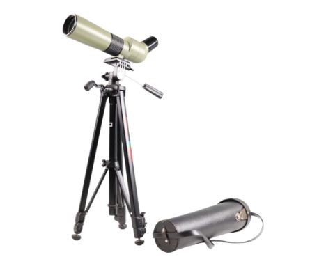 A cased Opticron 60 mm Spotting Scope and Hama tripod, scope length 36 cm. [ Telescope ]