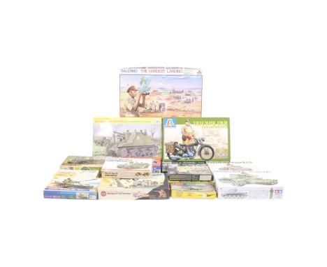 A quantity of plastic model kits, comprising an Airfix Military Series 32nd scale Desert Outpost; "Salerno, The Hardest Landi