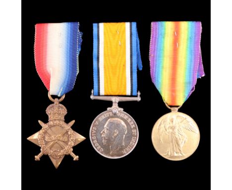 A 1914-15 Star, British War and Victory medals to 14747 Private R Cooke, Border Regiment 