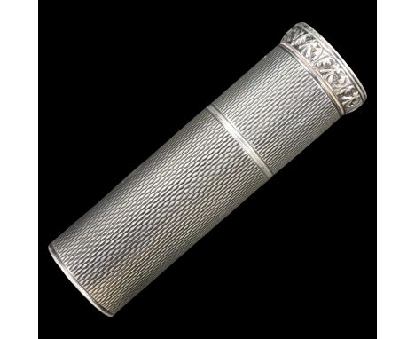 A 1950s silver lipstick holder, decorated overall with wavy linear engine turning, Dyas Beverley Hampton, London, 1959, 5.5 c