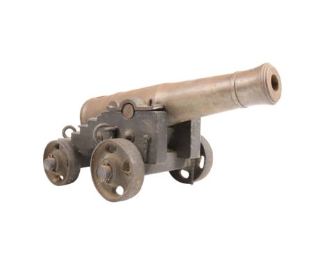 A well-executed scale model iron-barrelled 18th Century naval deck gun, barrel length 36 cm