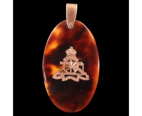 A Great War rose gold and tortoiseshell sweetheart pendant, bearing Royal Artillery and Royal Army Medical Corps insignia, 60