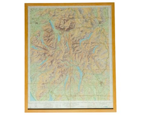 [ Cumbria ] An Ordnance Survey map of the Lake District, 1958, in contemporary wooden frame under glass, 108 cm x 89 cm overa