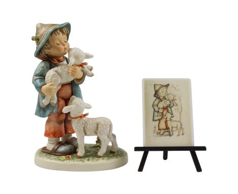 A boxed limited edition Goebel Hummel "Shepherd's Boy" figurine, number 873, 34 cm together with a plaque and easel