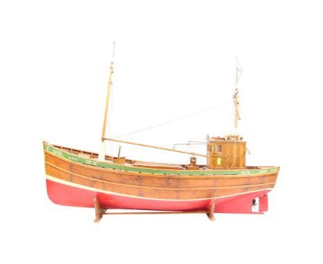 A wooden scale model fishing trawler "OB 76 Eileen", on wooden stand, 88 cm x 62 cm