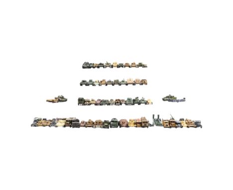 A collection of plastic-kit-built scale model military vehicles 