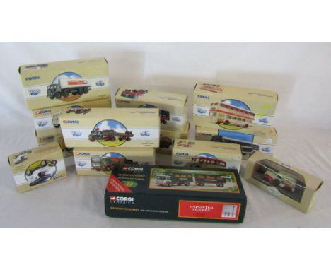 Quantity of Corgi boxed die cast lorries &amp; buses etc inc Eddie Stobart AEC truck and trailer,