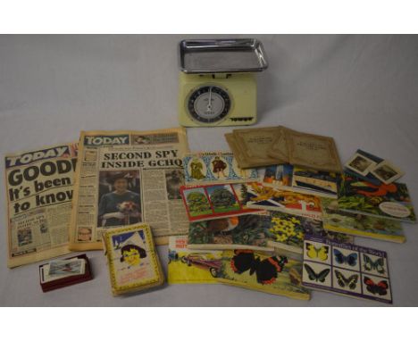 Picture cards including Brooke Bond and Wills in albums, Tower 10lb scale and the 'Today' newspaper, first and last issues